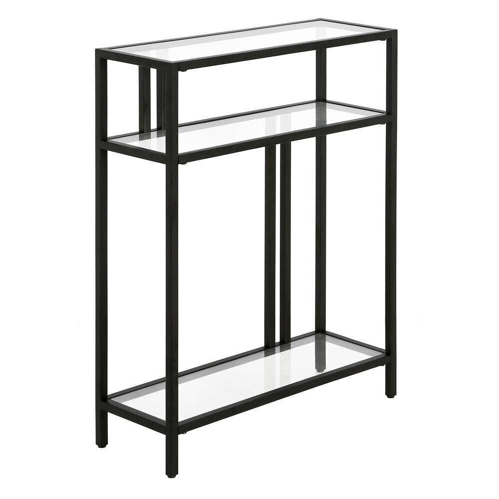 Hudson & Canal - Cortland 22in Wide Rectangular Console Table with Glass Shelves in Blackened Bronze - AT1176 veiw 1