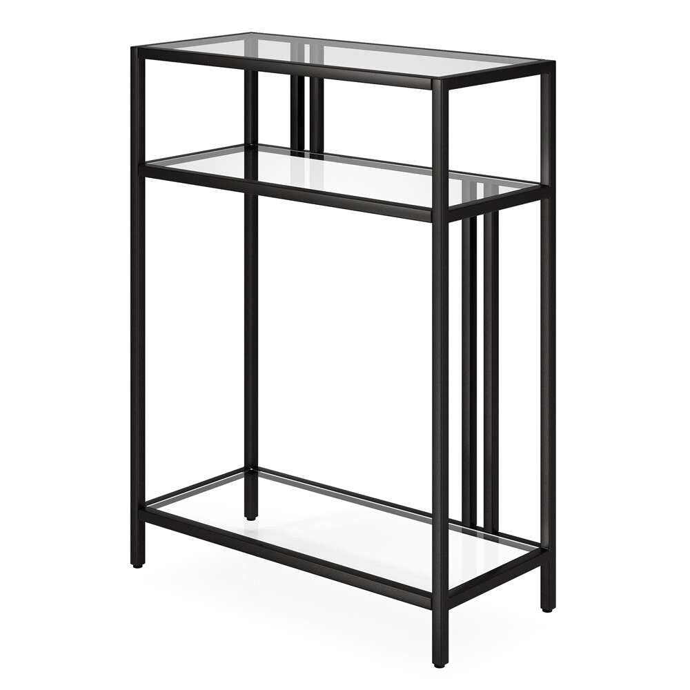 Hudson & Canal - Cortland 22in Wide Rectangular Console Table with Glass Shelves in Blackened Bronze - AT1176 veiw 4