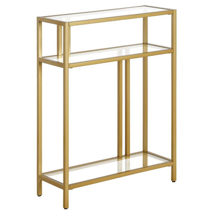 Hudson & Canal - Cortland 22in Wide Rectangular Console Table with Glass Shelves in Brass - AT1177 veiw 1