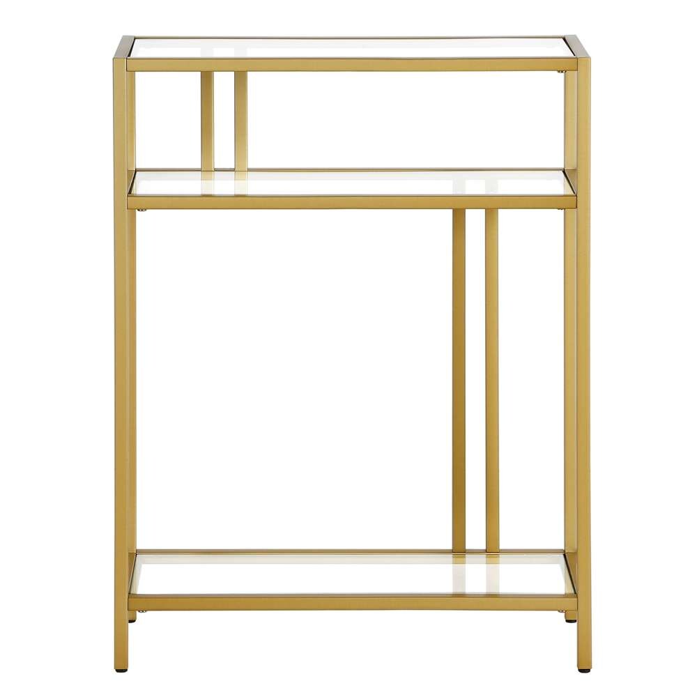 Hudson & Canal - Cortland 22in Wide Rectangular Console Table with Glass Shelves in Brass - AT1177 veiw 3