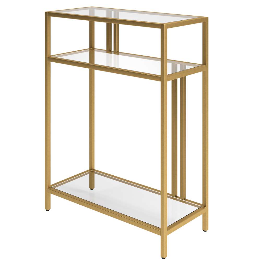 Hudson & Canal - Cortland 22in Wide Rectangular Console Table with Glass Shelves in Brass - AT1177 veiw 4