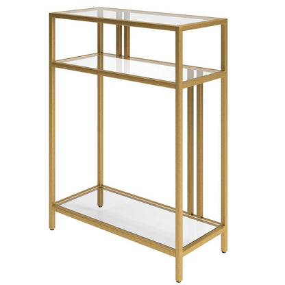 Hudson & Canal - Cortland 22in Wide Rectangular Console Table with Glass Shelves in Brass - AT1177 veiw 4