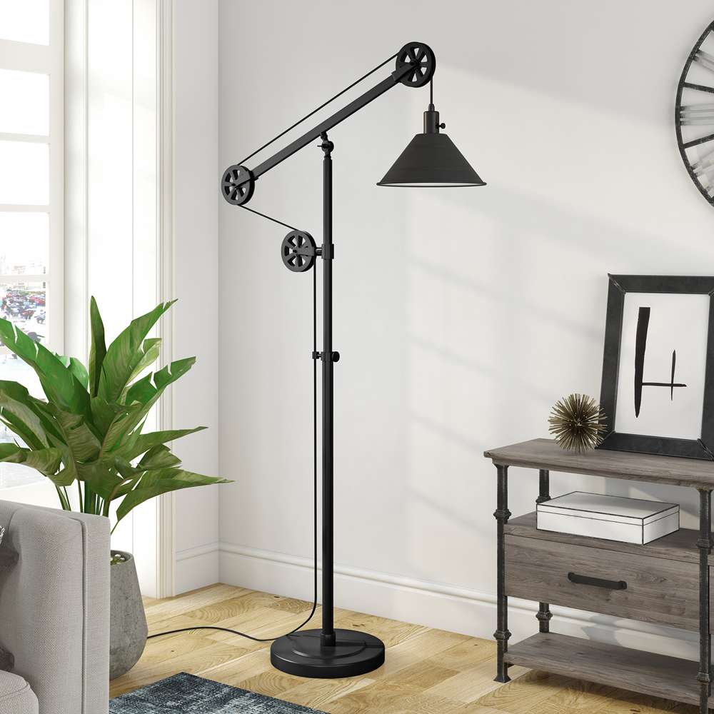 Hudson & Canal - Descartes Pulley System Floor Lamp with Metal Shade in Blackened Bronze/Blackened Bronze - FL0022 veiw 2