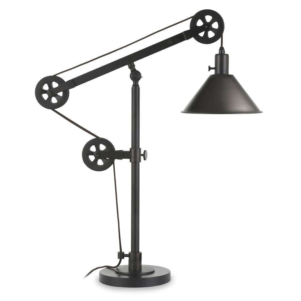 Hudson & Canal - Descartes 29in Tall Pulley System Table Lamp with Metal Shade in Blackened Bronze/Blackened Bronze - TL0103 veiw 1