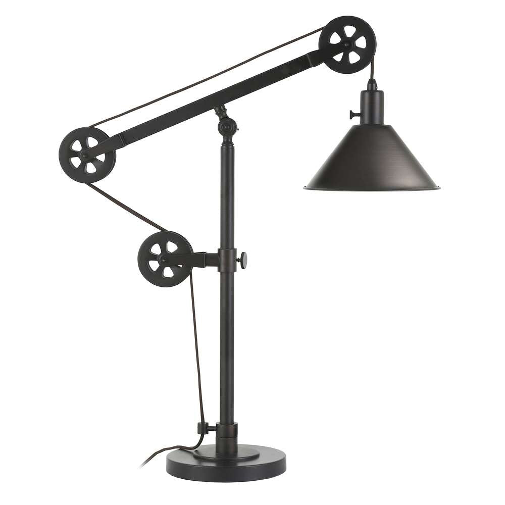 Hudson & Canal - Descartes 29in Tall Pulley System Table Lamp with Metal Shade in Blackened Bronze/Blackened Bronze - TL0103 veiw 3
