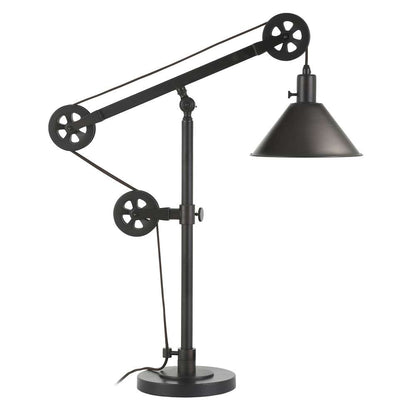 Hudson & Canal - Descartes 29in Tall Pulley System Table Lamp with Metal Shade in Blackened Bronze/Blackened Bronze - TL0103 veiw 3