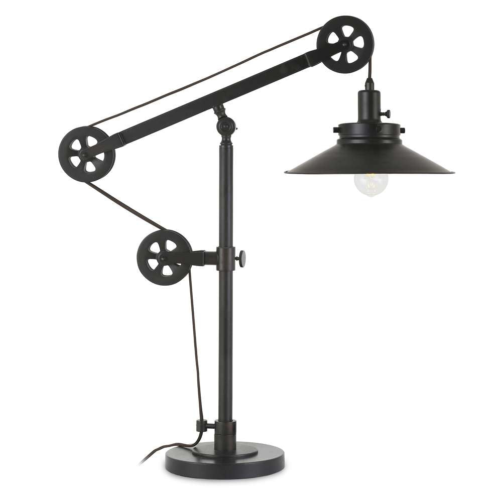 Hudson & Canal - Descartes 29in Tall Wide Brim/Pulley System Table Lamp with Metal Shade in Blackened Bronze/Blackened Bronze - TL0156 veiw 1