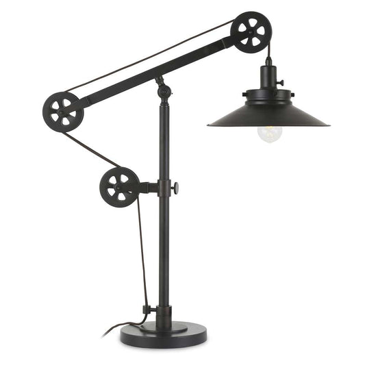 Hudson & Canal - Descartes 29in Tall Wide Brim/Pulley System Table Lamp with Metal Shade in Blackened Bronze/Blackened Bronze - TL0156 veiw 1