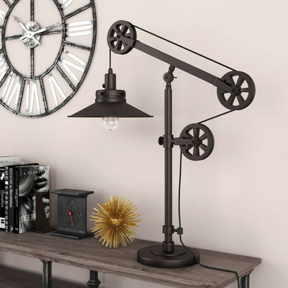 Hudson & Canal - Descartes 29in Tall Wide Brim/Pulley System Table Lamp with Metal Shade in Blackened Bronze/Blackened Bronze - TL0156 veiw 2