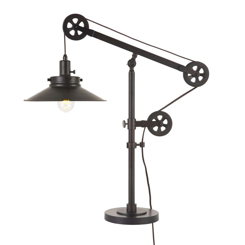 Hudson & Canal - Descartes 29in Tall Wide Brim/Pulley System Table Lamp with Metal Shade in Blackened Bronze/Blackened Bronze - TL0156 veiw 3