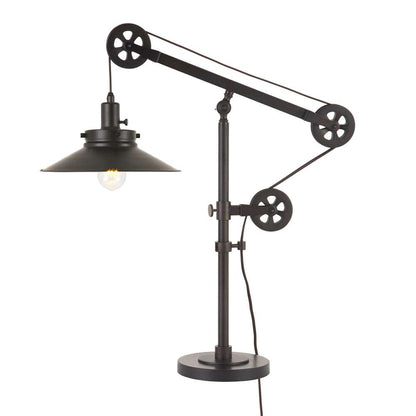 Hudson & Canal - Descartes 29in Tall Wide Brim/Pulley System Table Lamp with Metal Shade in Blackened Bronze/Blackened Bronze - TL0156 veiw 3