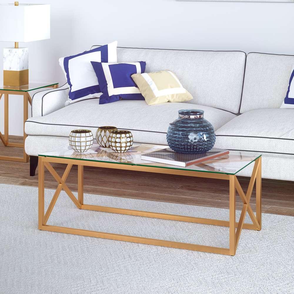 Hudson & Canal - Dixon 46in Wide Rectangular Coffee Table in Brass - CT0059 veiw 2