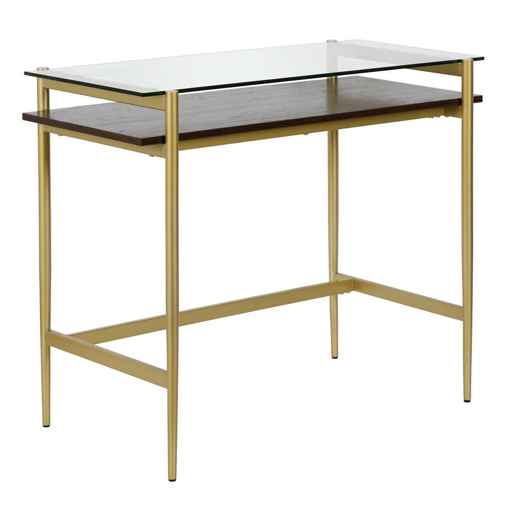 Hudson & Canal - Eaton 36in Wide Rectangular Desk in Brass/Walnut - OF0644 veiw 1
