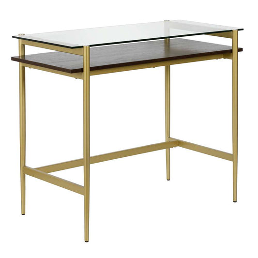 Hudson & Canal - Eaton 36in Wide Rectangular Desk in Brass/Walnut - OF0644 veiw 1