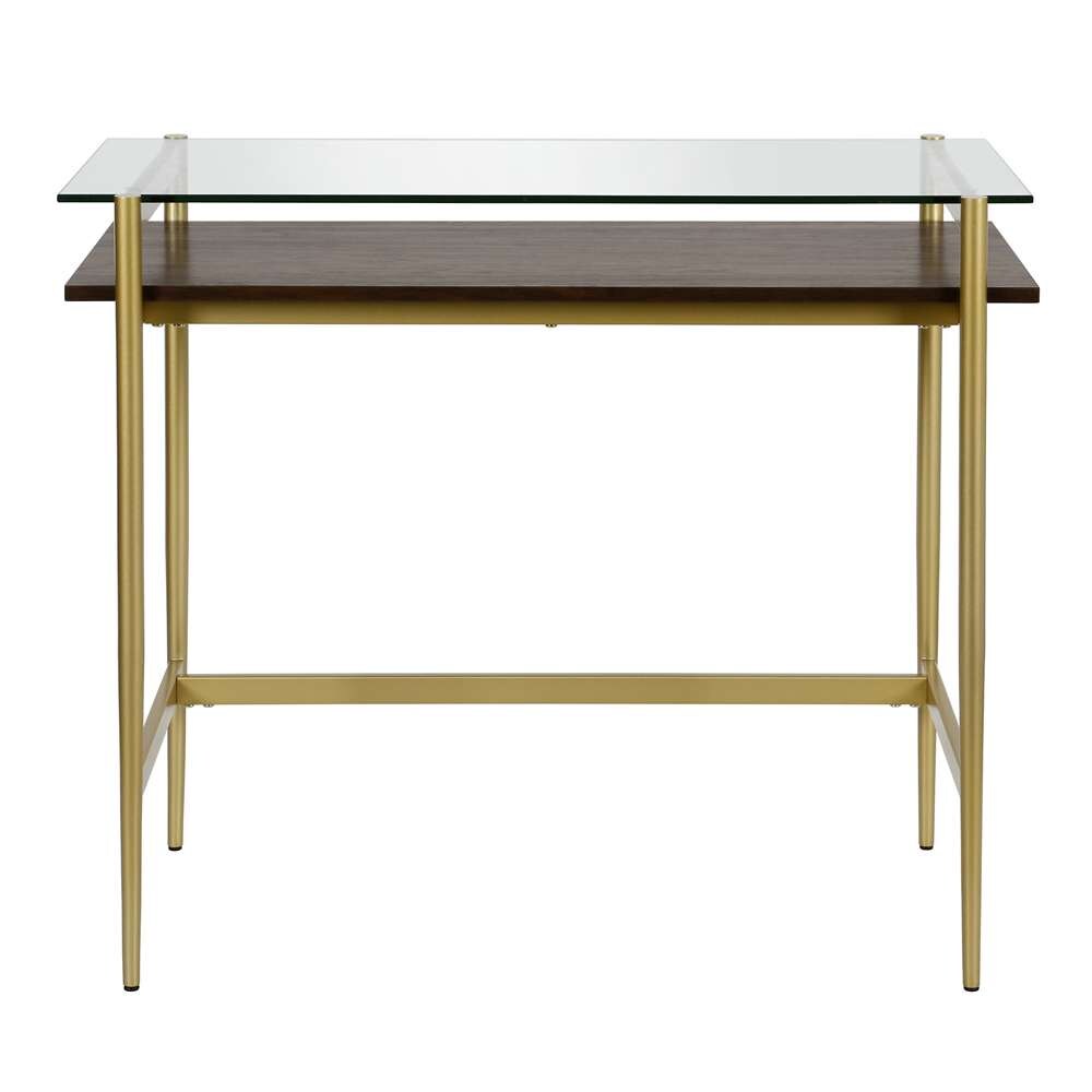 Hudson & Canal - Eaton 36in Wide Rectangular Desk in Brass/Walnut - OF0644 veiw 3