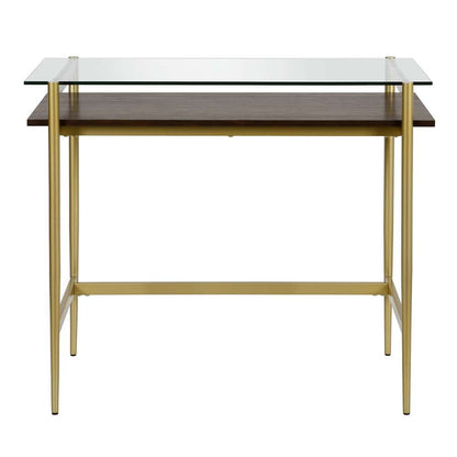 Hudson & Canal - Eaton 36in Wide Rectangular Desk in Brass/Walnut - OF0644 veiw 3