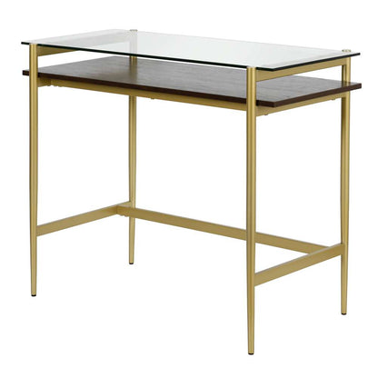 Hudson & Canal - Eaton 36in Wide Rectangular Desk in Brass/Walnut - OF0644 veiw 4
