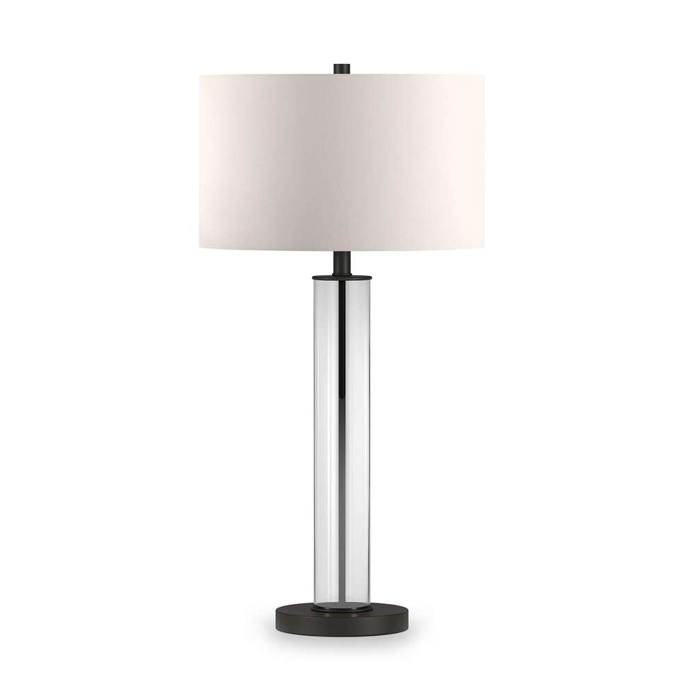 Hudson & Canal - Harlow 29in Tall Table Lamp with Fabric Shade in Clear Glass/Blackened Bronze/White - TL0182 veiw 1
