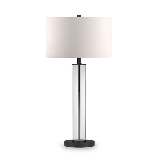 Hudson & Canal - Harlow 29in Tall Table Lamp with Fabric Shade in Clear Glass/Blackened Bronze/White - TL0182 veiw 1