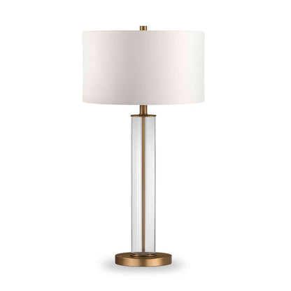 Hudson & Canal - Harlow 29in Tall Table Lamp with Fabric Shade in Clear Glass/Brass/White - TL0184 veiw 1