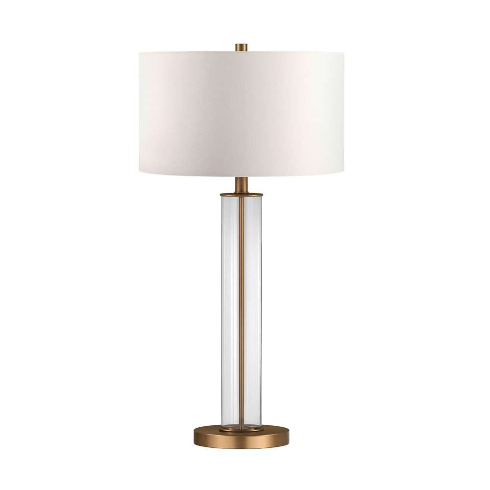 Hudson & Canal - Harlow 29in Tall Table Lamp with Fabric Shade in Clear Glass/Brass/White - TL0184 veiw 3