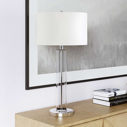 Hudson & Canal - Harlow 29in Tall Table Lamp with Fabric Shade in Clear Glass/Polished Nickel/White - TL0183 veiw 2