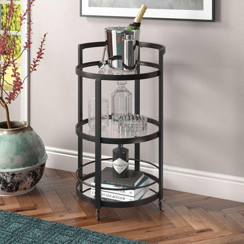 Hudson & Canal - Hause 21in Wide Round Bar Cart in Blackened Bronze - BC0105 veiw 2