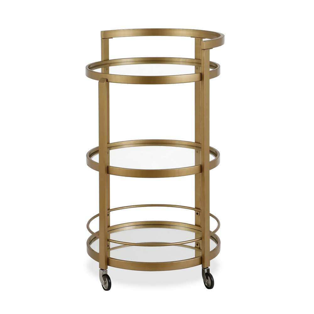 Hudson & Canal - Hause 21in Wide Round Bar Cart in Brass - BC0186 veiw 1