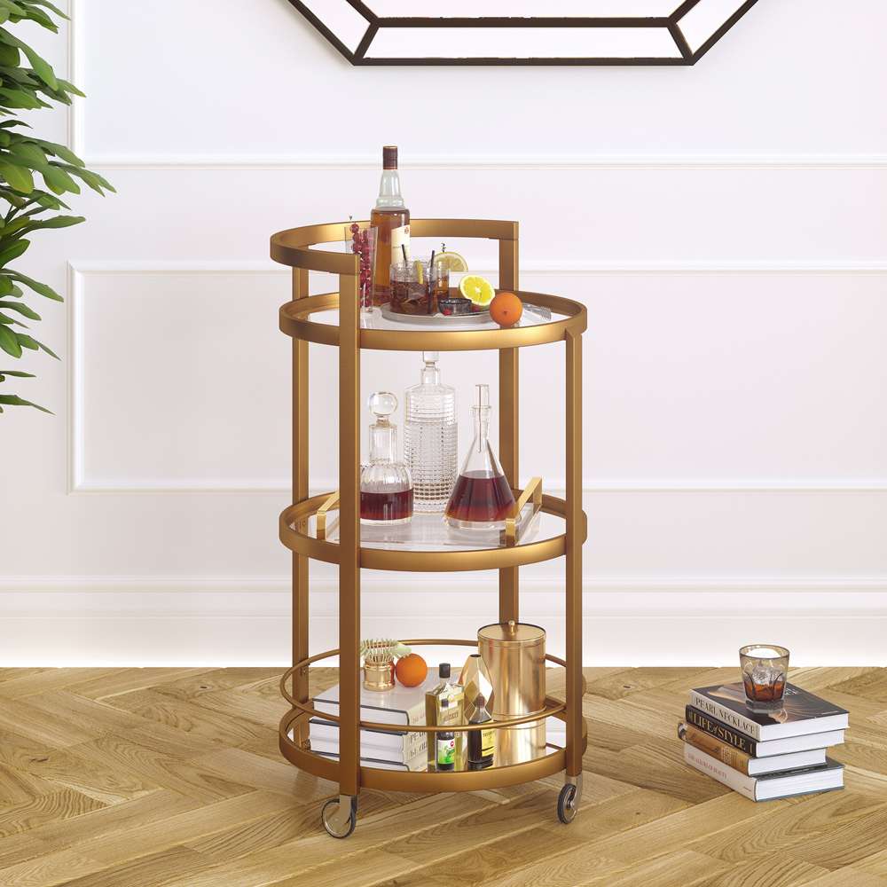 Hudson & Canal - Hause 21in Wide Round Bar Cart in Brass - BC0186 veiw 2