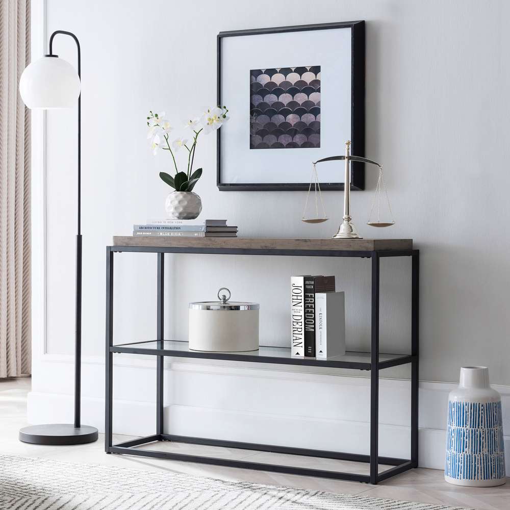 Hudson & Canal - Hector 42in Wide Rectangular Console Table in Blackened Bronze/Gray Oak - AT0560 veiw 2