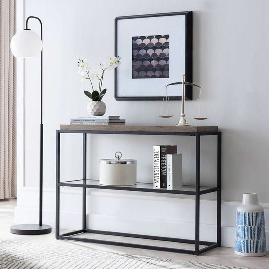 Hudson & Canal - Hector 42in Wide Rectangular Console Table in Blackened Bronze/Gray Oak - AT0560 veiw 2