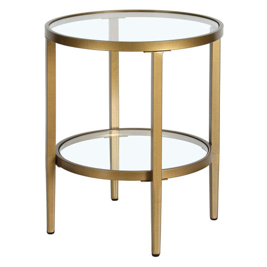 Hudson & Canal - Hera 20in Wide Round Side Table with Glass Shelf in Antique Brass - ST1625 veiw 1