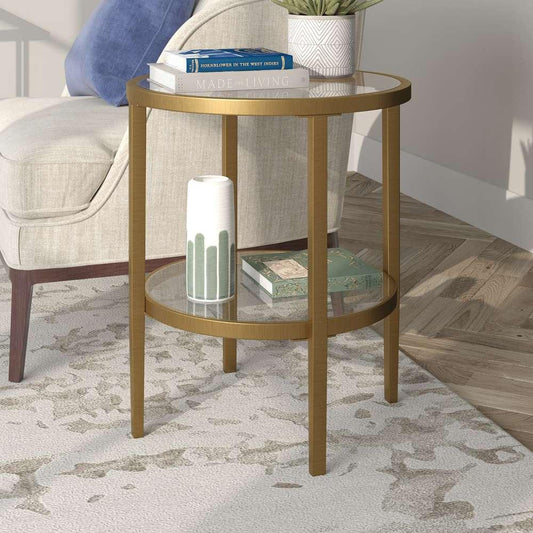 Hudson & Canal - Hera 20in Wide Round Side Table with Glass Shelf in Antique Brass - ST1625 veiw 2