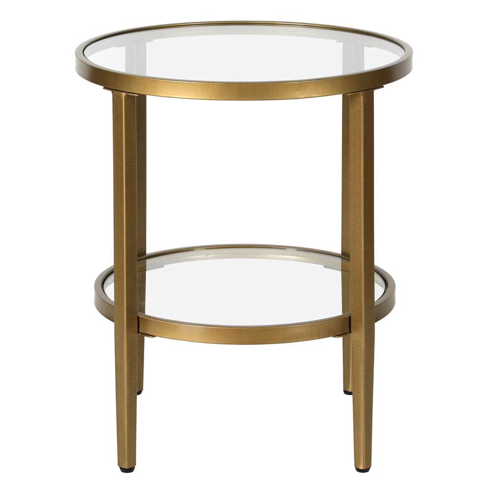 Hudson & Canal - Hera 20in Wide Round Side Table with Glass Shelf in Antique Brass - ST1625 veiw 3