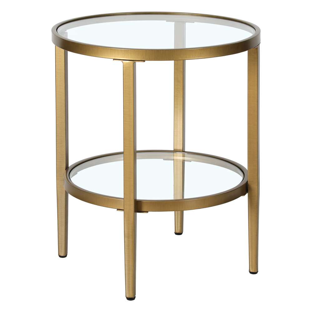 Hudson & Canal - Hera 20in Wide Round Side Table with Glass Shelf in Antique Brass - ST1625 veiw 4