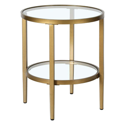 Hudson & Canal - Hera 20in Wide Round Side Table with Glass Shelf in Antique Brass - ST1625 veiw 4