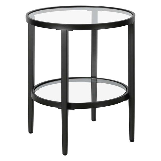 Hudson & Canal - Hera 20in Wide Round Side Table with Glass Shelf in Blackened Bronze - ST1626 veiw 1