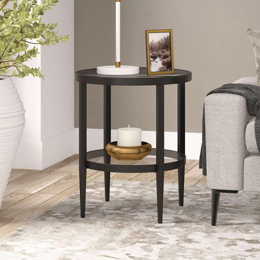 Hudson & Canal - Hera 20in Wide Round Side Table with Glass Shelf in Blackened Bronze - ST1626 veiw 2