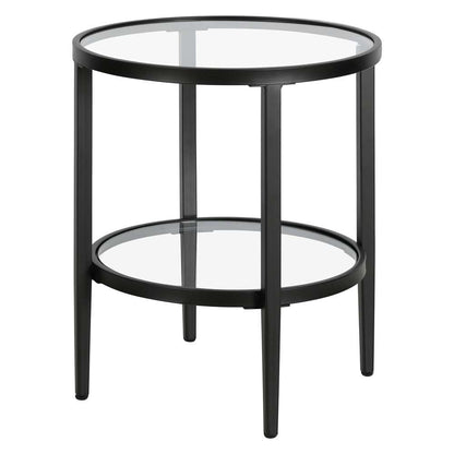 Hudson & Canal - Hera 20in Wide Round Side Table with Glass Shelf in Blackened Bronze - ST1626 veiw 4