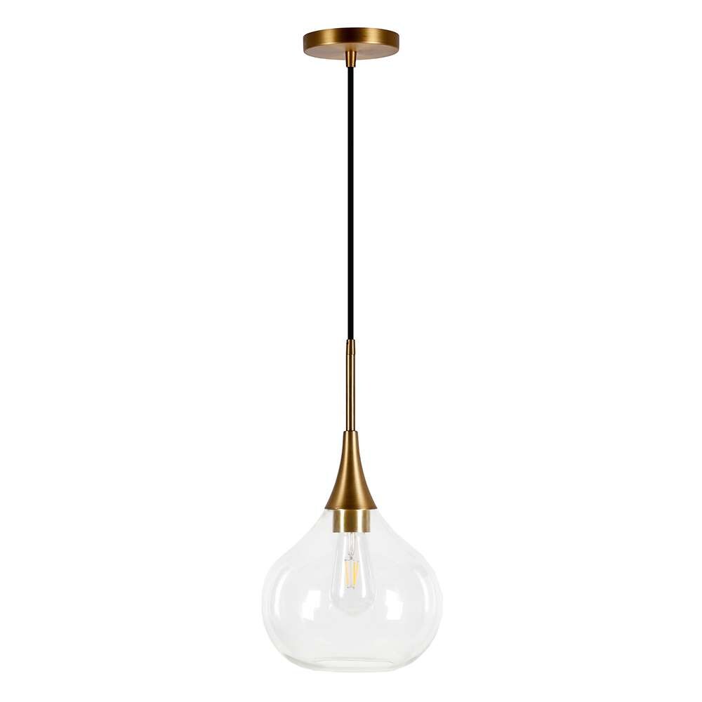 Hudson & Canal - Ida 9.5in Wide Pendant with Glass Shade in Brass/Clear - PD0621 veiw 1