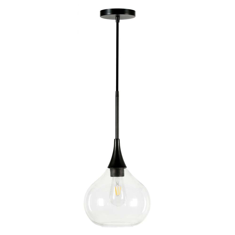 Hudson & Canal - Ida 9.5in Wide Pendant with Glass Shade in Matte Black/Clear - PD0622 veiw 1