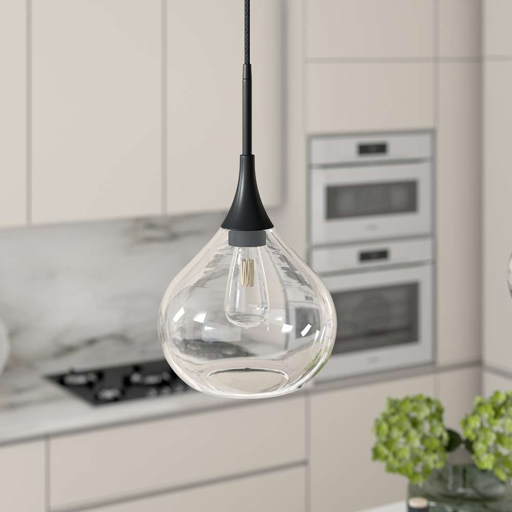 Hudson & Canal - Ida 9.5in Wide Pendant with Glass Shade in Matte Black/Clear - PD0622 veiw 2