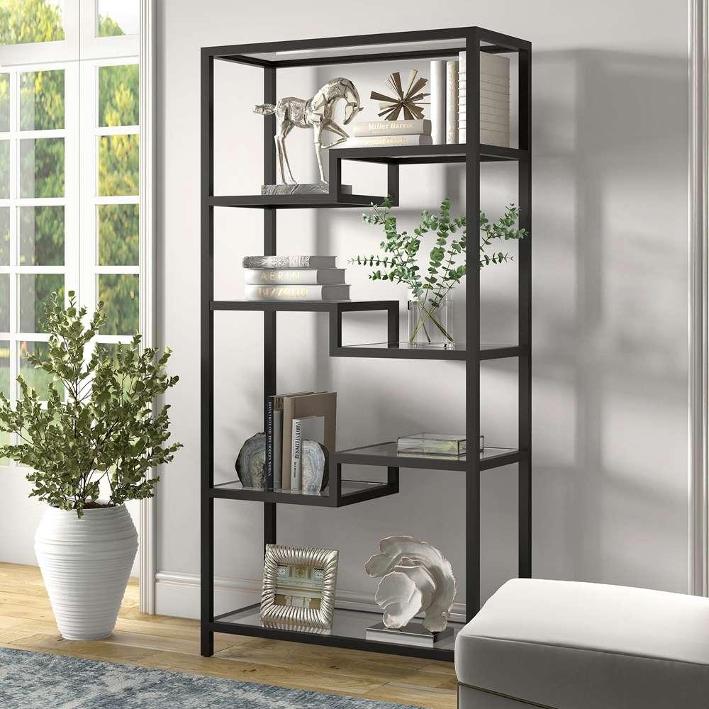Hudson & Canal - Johann 68in Tall Rectangular Bookcase in Blackened Bronze - BK0451 veiw 2