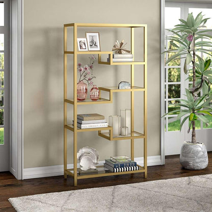 Hudson & Canal - Johann 68in Tall Rectangular Bookcase in Brass - BK0452 veiw 2