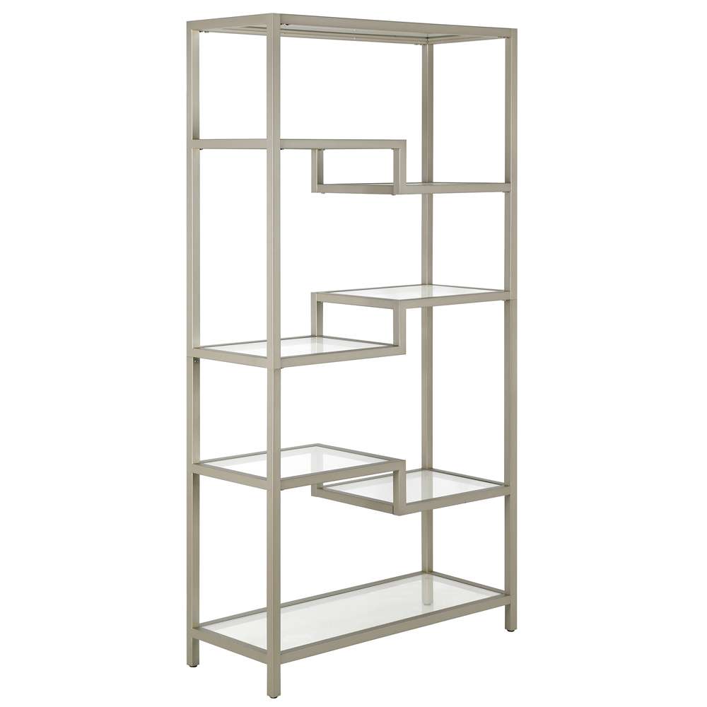 Hudson & Canal - Johann 68in Tall Rectangular Bookcase in Satin Nickel - BK0778 veiw 1