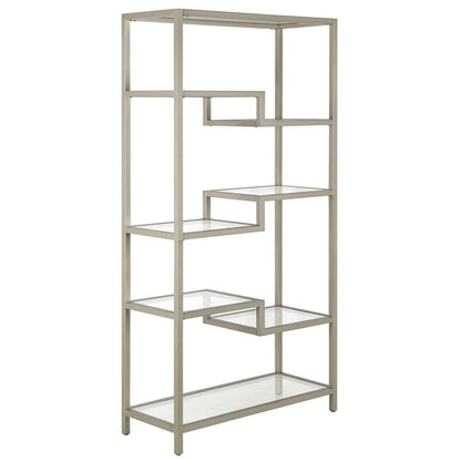 Hudson & Canal - Johann 68in Tall Rectangular Bookcase in Satin Nickel - BK0778 veiw 1