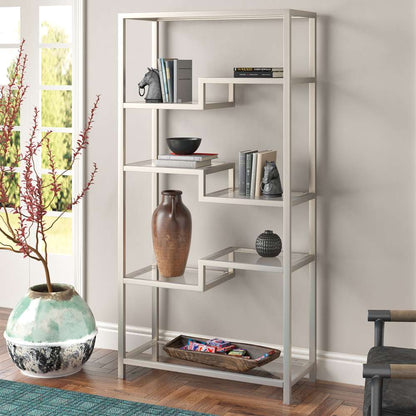 Hudson & Canal - Johann 68in Tall Rectangular Bookcase in Satin Nickel - BK0778 veiw 2