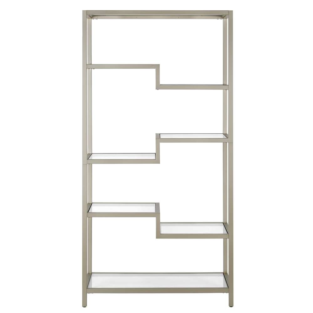 Hudson & Canal - Johann 68in Tall Rectangular Bookcase in Satin Nickel - BK0778 veiw 3