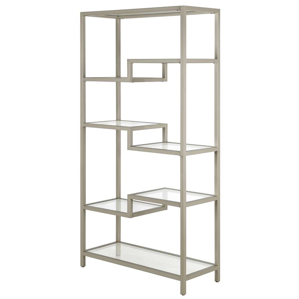 Hudson & Canal - Johann 68in Tall Rectangular Bookcase in Satin Nickel - BK0778 veiw 4
