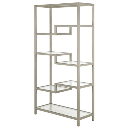 Hudson & Canal - Johann 68in Tall Rectangular Bookcase in Satin Nickel - BK0778 veiw 4